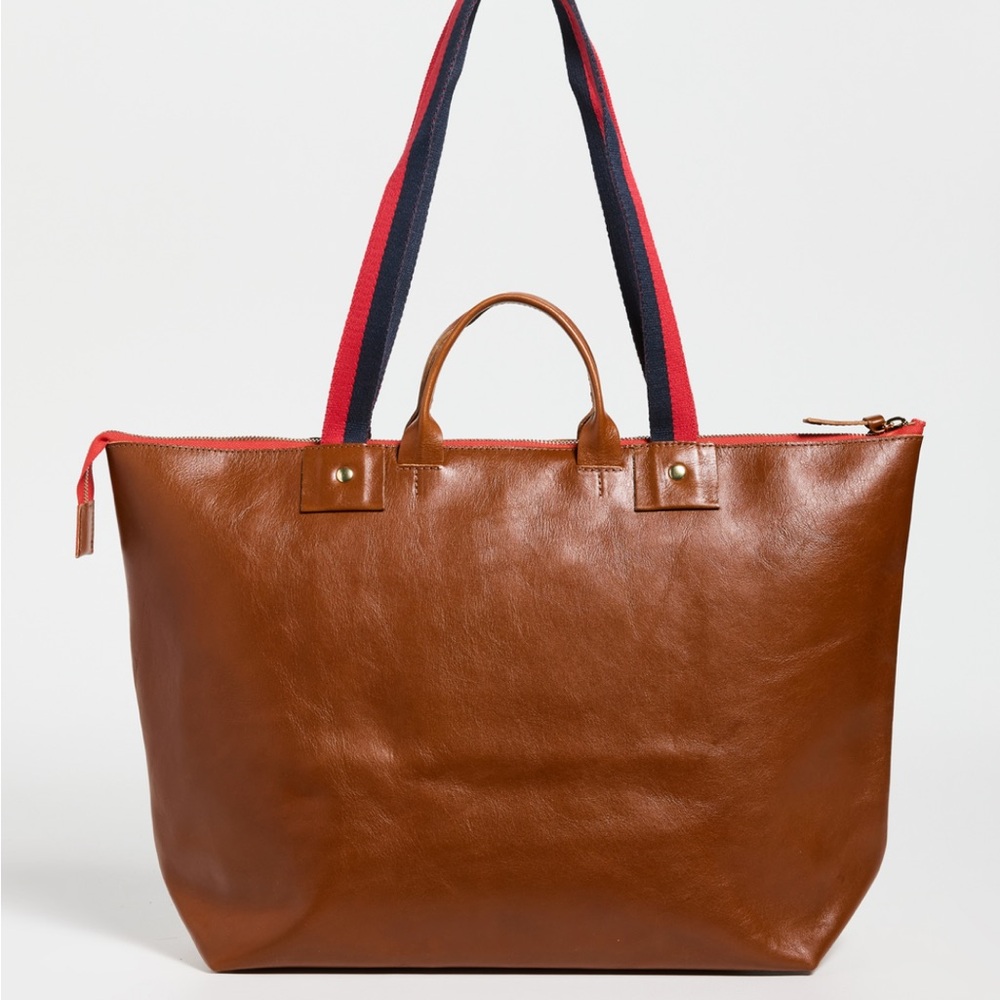 Clare V. Le Zip Sac Bag | Miel Rustic with Navy/Red straps | Like new
